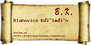 Blahovics Kálmán névjegykártya